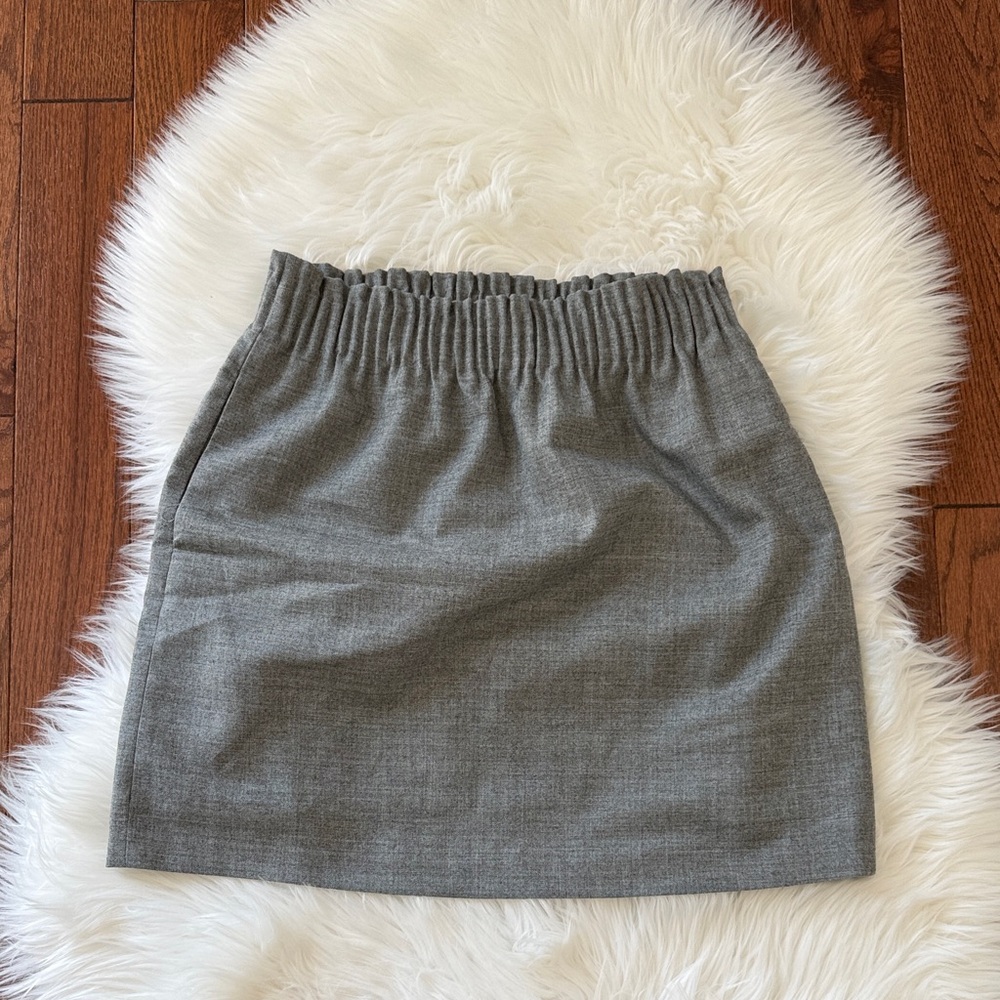 J. Crew Gray Wool Blend Ruffled Paper Bag Waist Skirt with pockets EUC